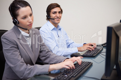 Call center employees at work
