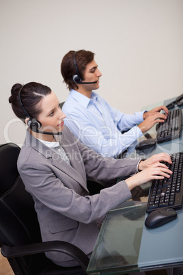 Call center employees at work