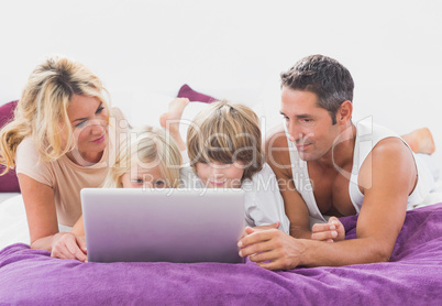 Family using together a laptop