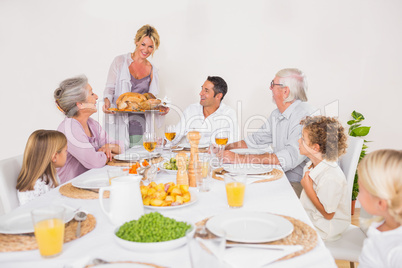 Family watching the roast turkey