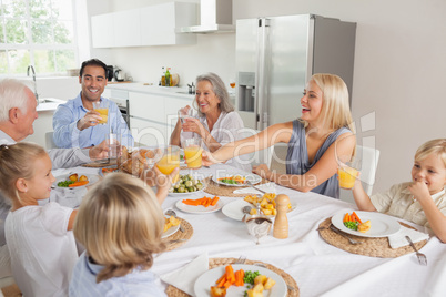 Family raising their glasses together