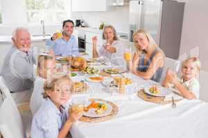 Family raising their glasses at thanksgiving