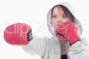 Young woman in boxing stance