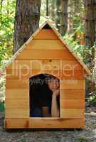 Boy in wooden house