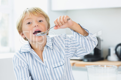 Cute boy eating cereal