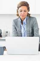 Woman using laptop in kitchen