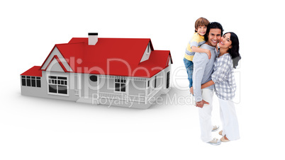 Family against their house illustration