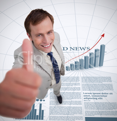 Close up of smiling businessman giving thumb up