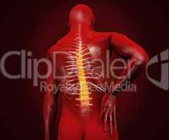 Red digital figure with highlighted back pain