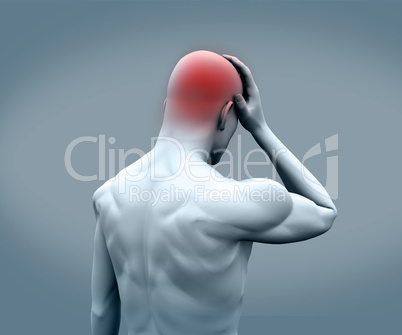 Strong white digital figure having pain in head