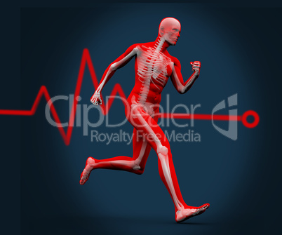 Digital body running against a heart rate line