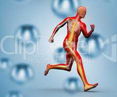 Skeleton running on a digital background