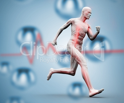 Digital skeleton running on a digital background