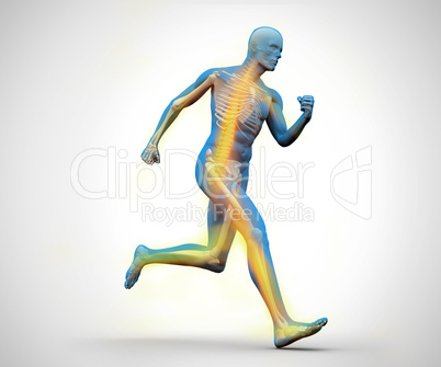 Blue and yellow digital skeleton running
