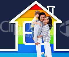 Embracing family standing with a house illustration