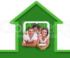 Smiling family in the green house illustration