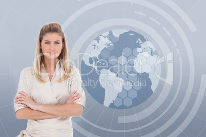 Businesswoman with a globe illustration