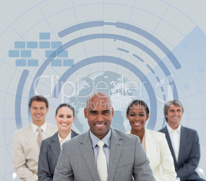 Business team with globe illustration