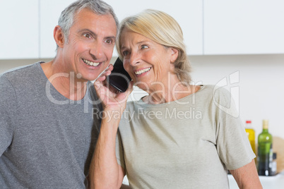 Couple taking a call together