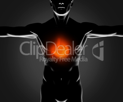 Black figure with highlighted stomach