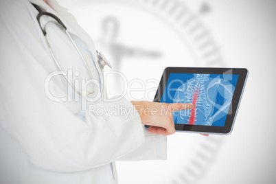 Doctor showing her tablet with red spin