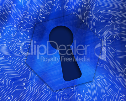 Keyhole graphic on blue background