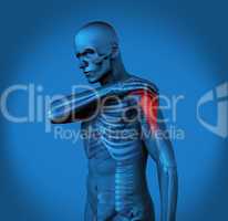 Highlighted shoulder pain of blue human