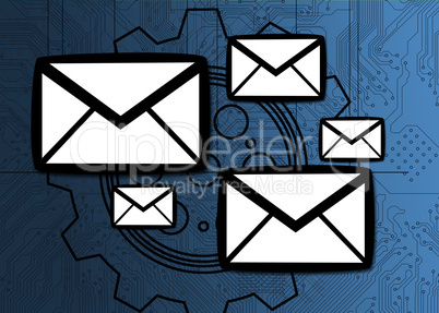 Envelopes on circuit board background
