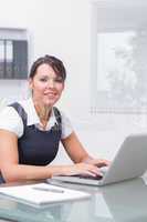 Woman working on her computer with smile