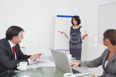 Businesswoman explaining to her colleagues