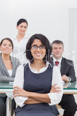 Businesswoman and her team taking a break