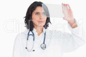 Doctor examining virtual screen