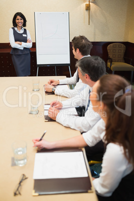 Smiling speaker at conference