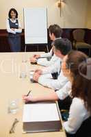 Smiling speaker at conference