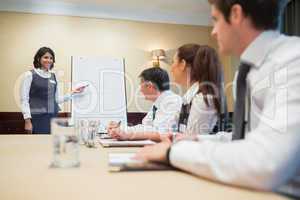 Happy businesswoman giving presentation