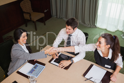 Businesswomen reaching agreement