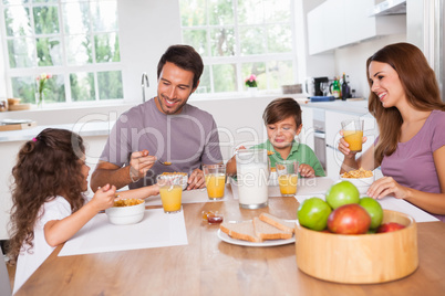 Family eating healthy breakfast
