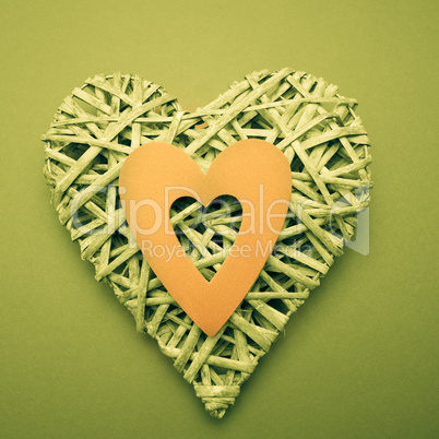 Wicker heart ornament with yellow paper cut out