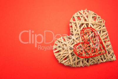 Wicker heart ornament and red heart shaped box