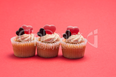 Three valentines cupcakes