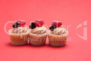 Three valentines cupcakes