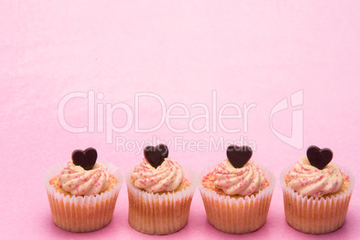 Four cupcakes for valentines day