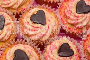 Overhead of valentines cupcakes
