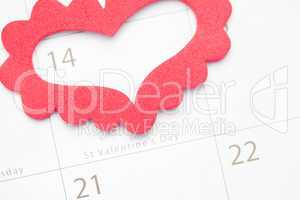 Pink heart marking out valentines day on calendar
