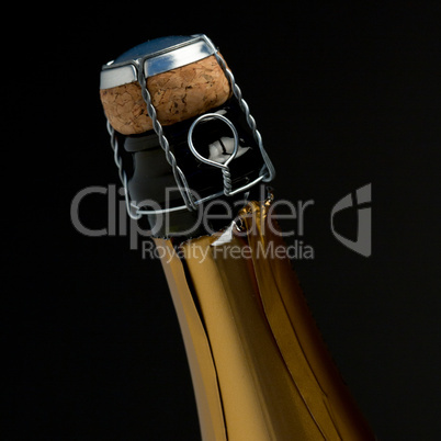 Zoom on top of champagne bottle