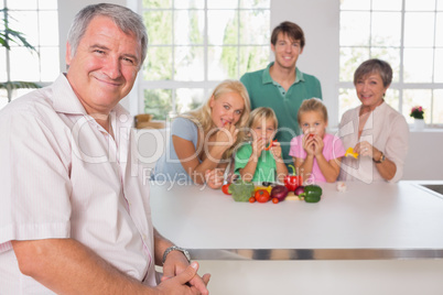 Family eating vegetables