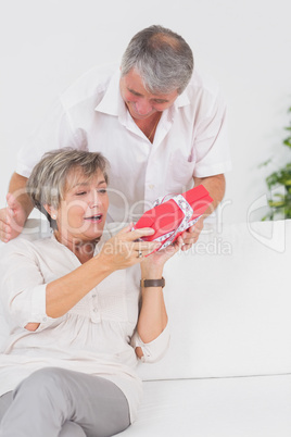 Husband giving a present to his wife