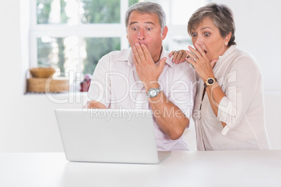 Old couple surprised in front of a laptop
