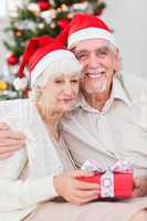 Happy couple on the couch at christmas