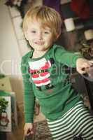 Young Boy Enjoying Christmas Morning Near The Tree